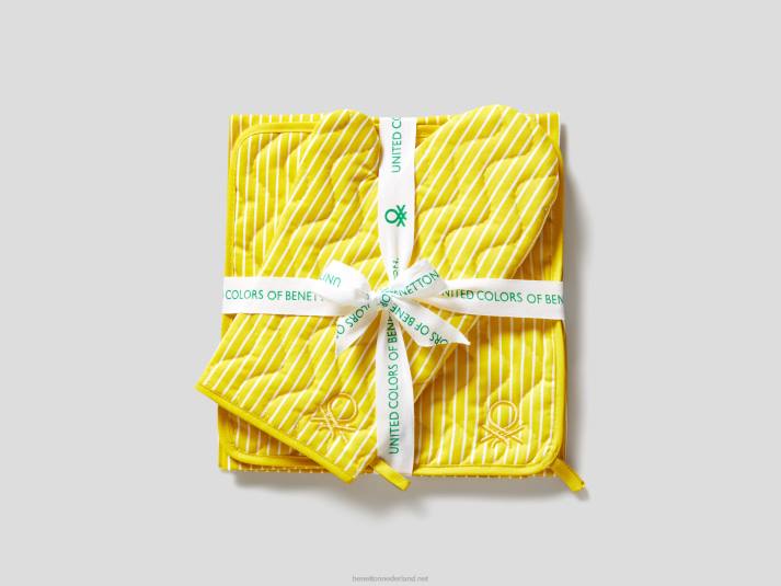 Benetton schort, pannenlap en ovenwant set geel 4R626030