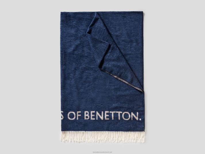 Benetton gerafelde deken met logo donkergrijs 4R623378
