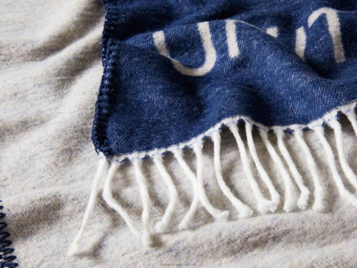 Benetton gerafelde deken met logo donkergrijs 4R626021