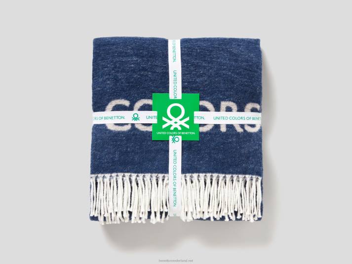 Benetton gerafelde deken met logo donkergrijs 4R626021