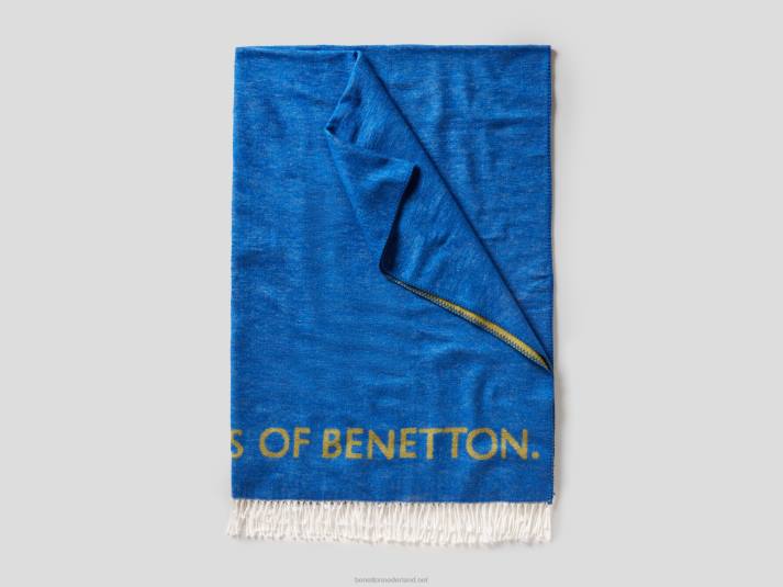 Benetton gerafelde deken met logo helderblauw 4R626025