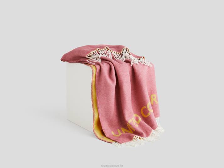 Benetton gerafelde deken met logo roze 4R626018