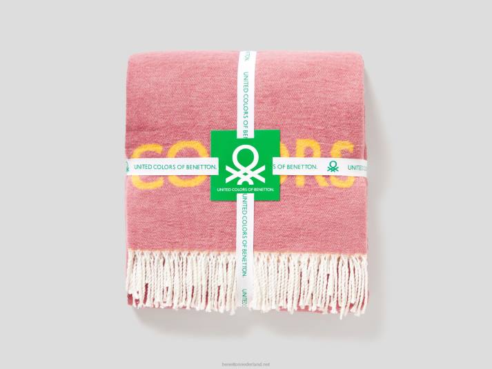 Benetton gerafelde deken met logo roze 4R626018