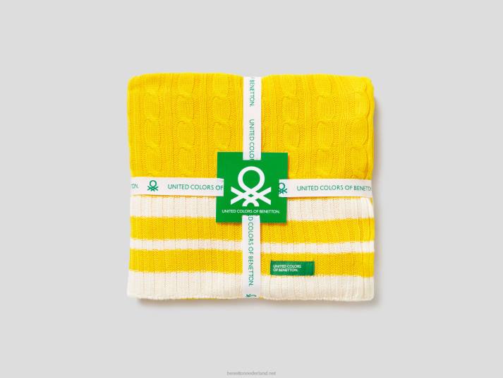 Benetton kabel gebreide hoes geel 4R626017