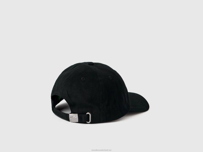 Heren Benetton zwarte pet met geborduurd logo zwart 4R621499