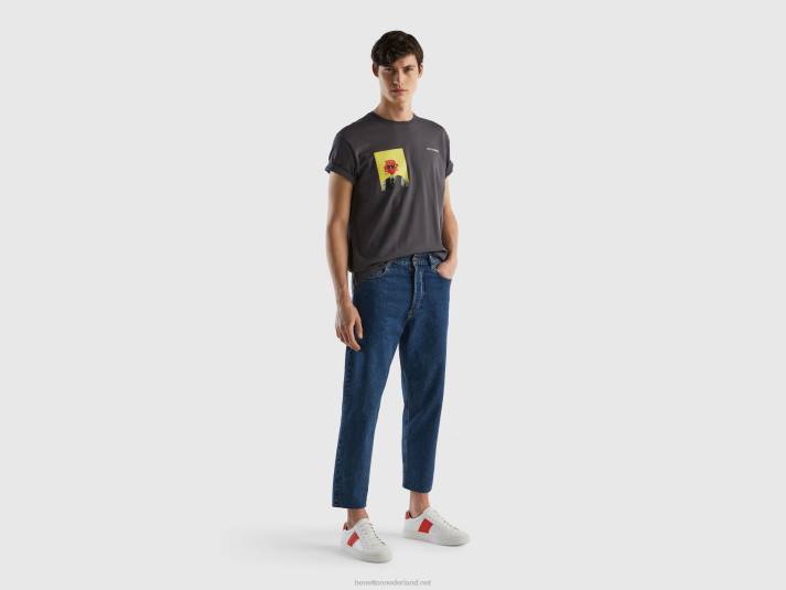 Heren Benetton cropped losvallende jeans blauw 4R624669