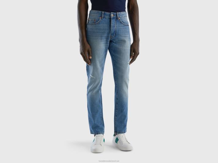 Heren Benetton jeans van 100% katoen met scheuren hemelsblauw 4R624665