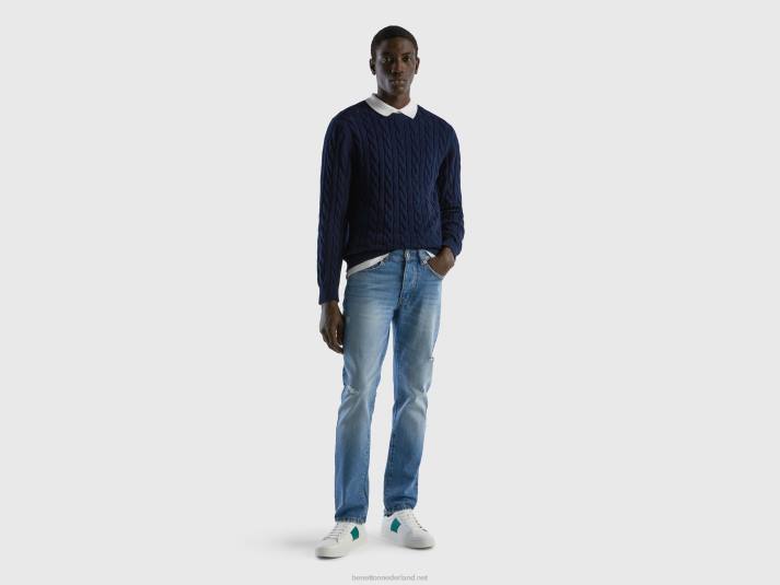 Heren Benetton jeans van 100% katoen met scheuren hemelsblauw 4R624665