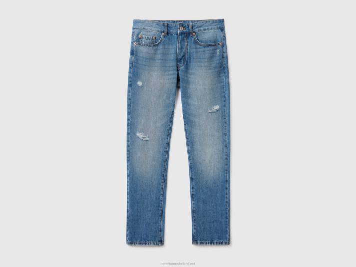 Heren Benetton jeans van 100% katoen met scheuren hemelsblauw 4R624665