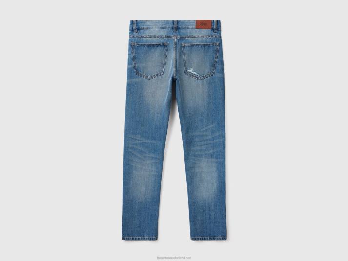 Heren Benetton jeans van 100% katoen met scheuren hemelsblauw 4R624665
