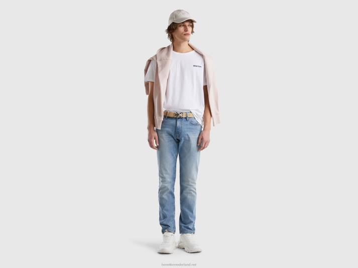 Heren Benetton slim fit jeans met scheuren hemelsblauw 4R624666
