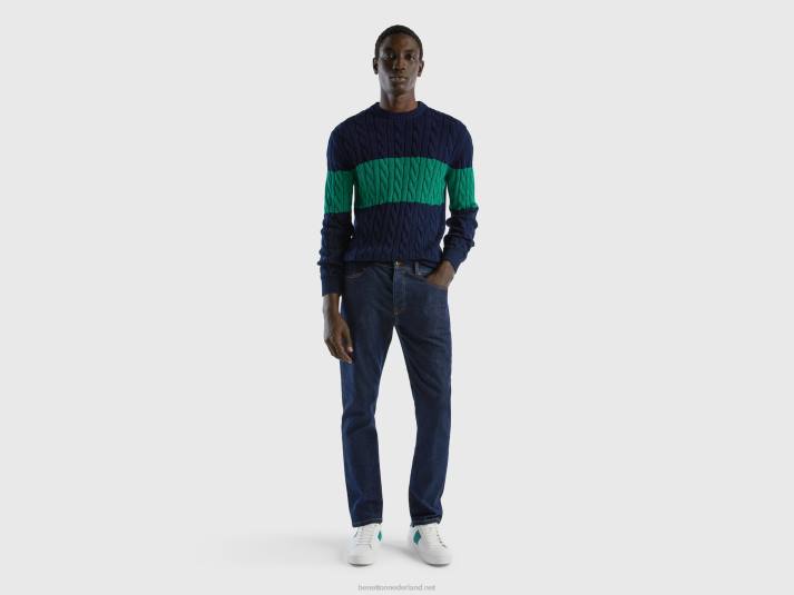 Heren Benetton slimfit jeans met vijf zakken donkerblauw 4R624683