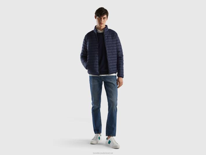 Heren Benetton gewatteerd jack met gerecyclede watten donkerblauw 4R624436