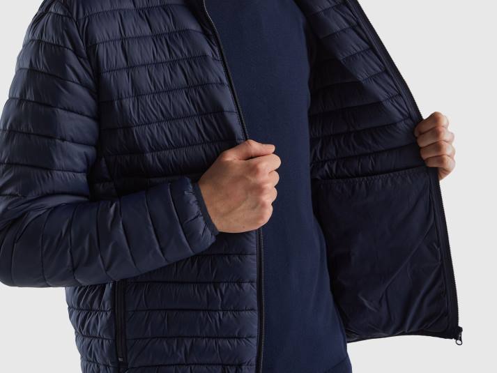Heren Benetton gewatteerd jack met gerecyclede watten donkerblauw 4R624436