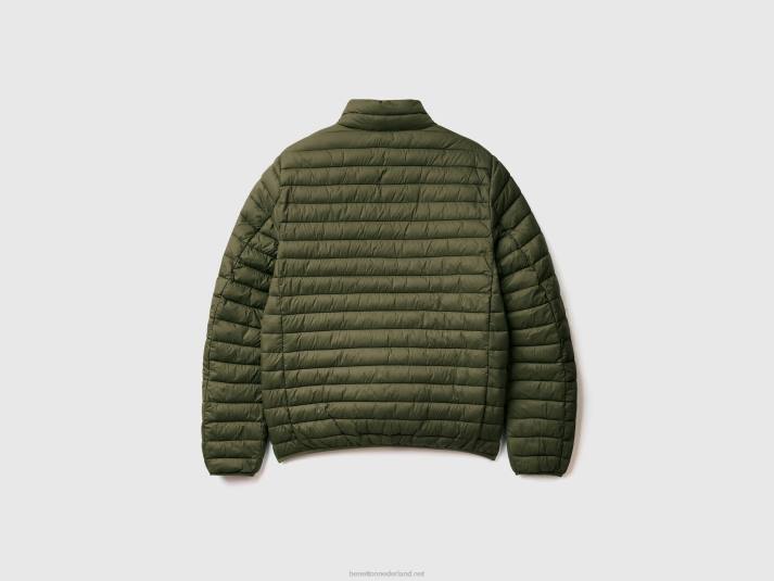 Heren Benetton gewatteerd jack met gerecyclede watten militair groen 4R621197