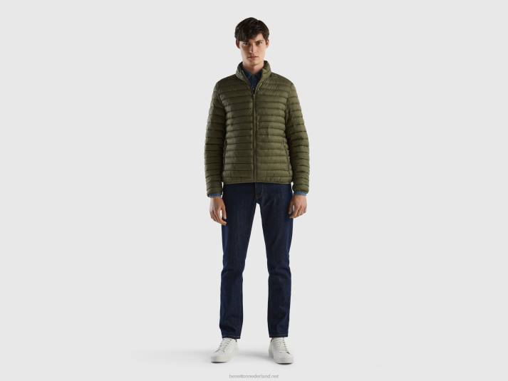 Heren Benetton gewatteerd jack met gerecyclede watten militair groen 4R624438