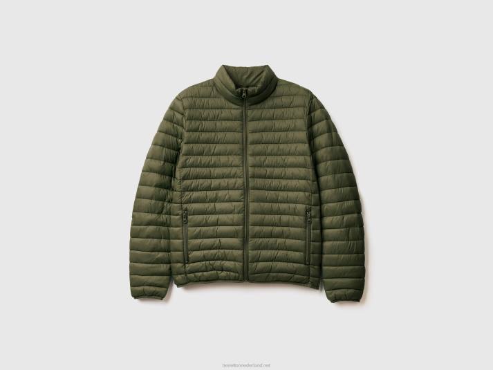 Heren Benetton gewatteerd jack met gerecyclede watten militair groen 4R624438