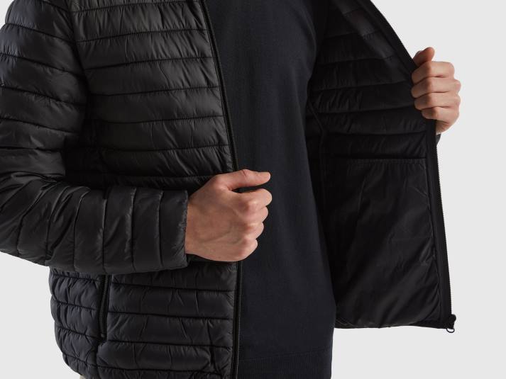 Heren Benetton gewatteerd jack met gerecyclede watten zwart 4R621188