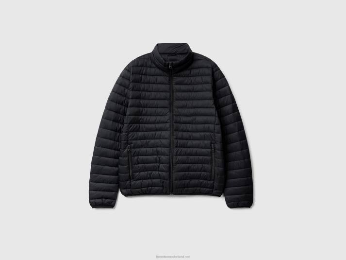 Heren Benetton gewatteerd jack met gerecyclede watten zwart 4R621188