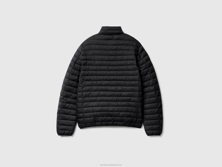 Heren Benetton gewatteerd jack met gerecyclede watten zwart 4R621188