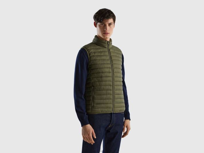 Heren Benetton mouwloos pufferjack met gerecyclede watten militair groen 4R621195