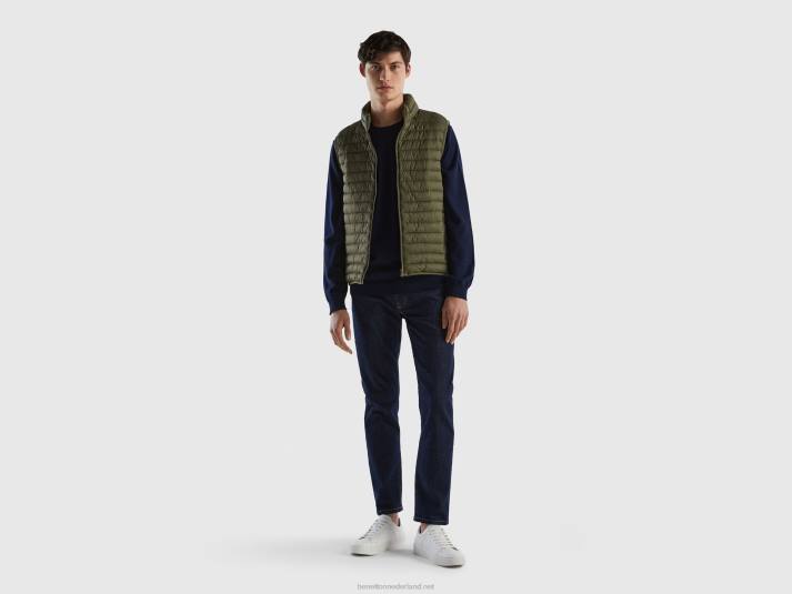 Heren Benetton mouwloos pufferjack met gerecyclede watten militair groen 4R621195