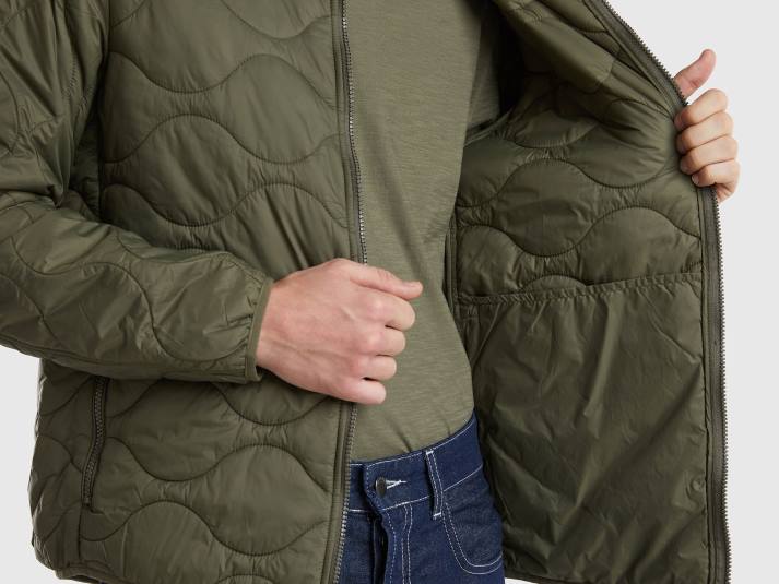 Heren Benetton pufferjack met gerecyclede watten militair groen 4R624432