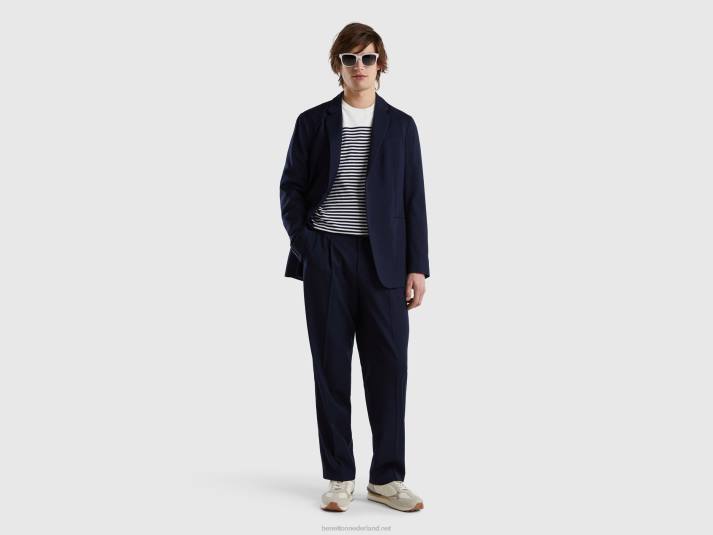 Heren Benetton slim fit blazer van viscosemix donkerblauw 4R621183