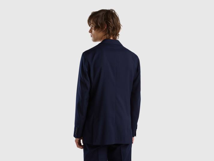 Heren Benetton slim fit blazer van viscosemix donkerblauw 4R624435