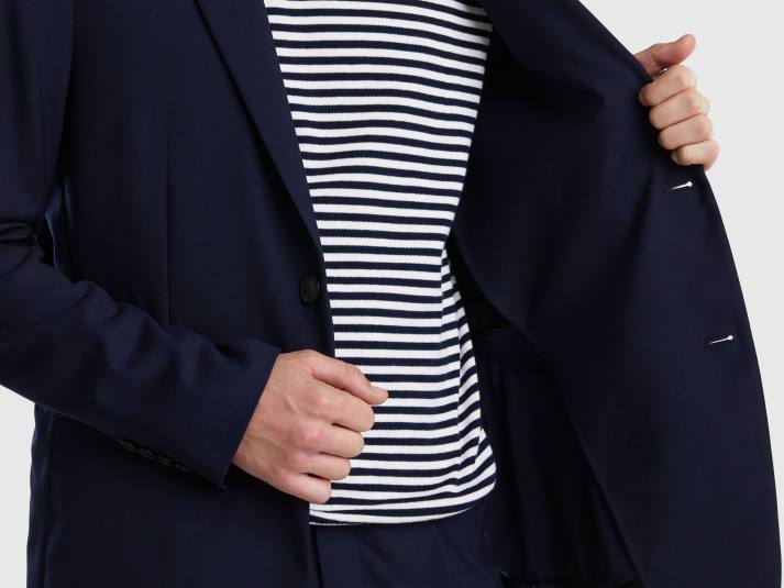 Heren Benetton slim fit blazer van viscosemix donkerblauw 4R624435