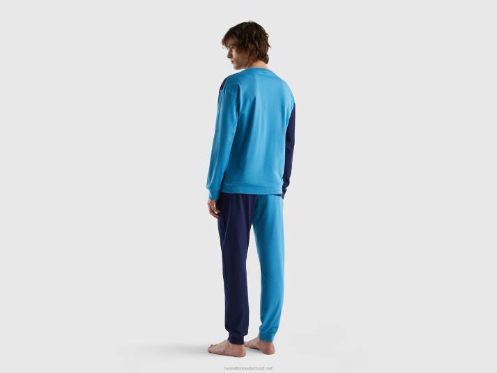 Heren Benetton Colourblock pyjama van 100% katoen donkerblauw 4R621586