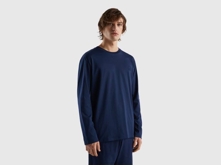 Heren Benetton T-shirt van lichtgewicht katoen donkerblauw 4R624697
