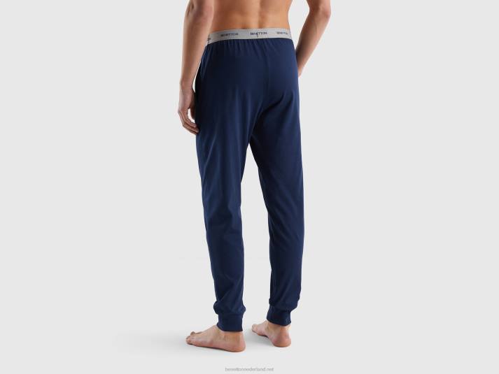 Heren Benetton broek met elastisch logo donkerblauw 4R621587