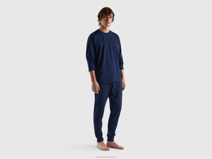 Heren Benetton broek met elastisch logo donkerblauw 4R621587