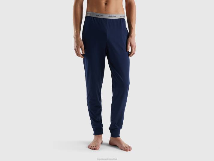 Heren Benetton broek met elastisch logo donkerblauw 4R624715