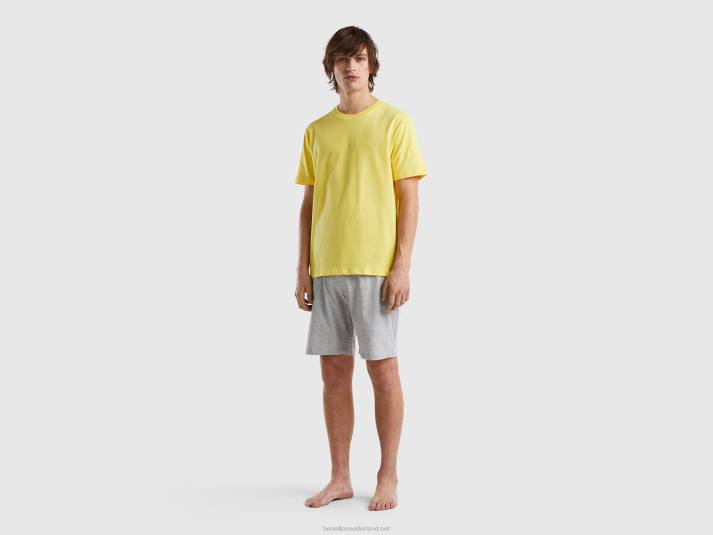 Heren Benetton korte pyjama van zuiver katoen geel 4R621610