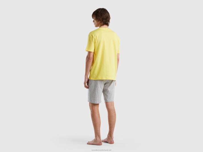 Heren Benetton korte pyjama van zuiver katoen geel 4R621610