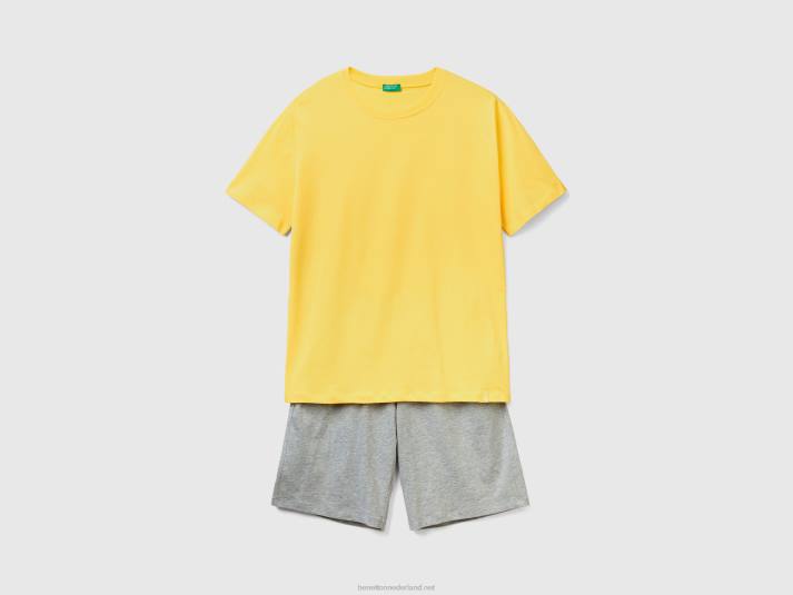 Heren Benetton korte pyjama van zuiver katoen geel 4R621610