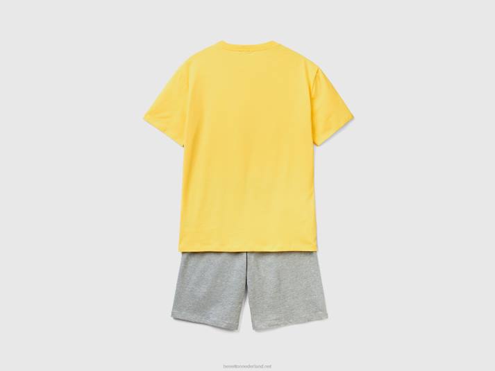 Heren Benetton korte pyjama van zuiver katoen geel 4R621610