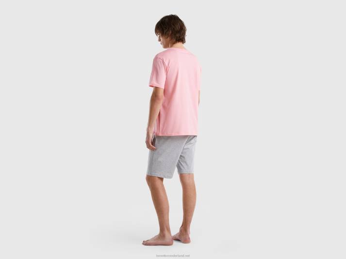 Heren Benetton korte pyjama van zuiver katoen perzik 4R624714