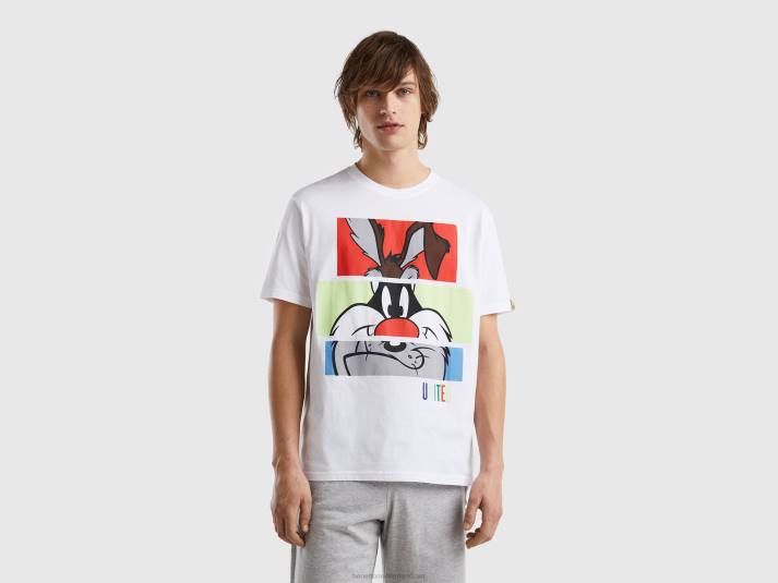 Heren Benetton looney tunes T-shirt met ronde hals wit 4R621608