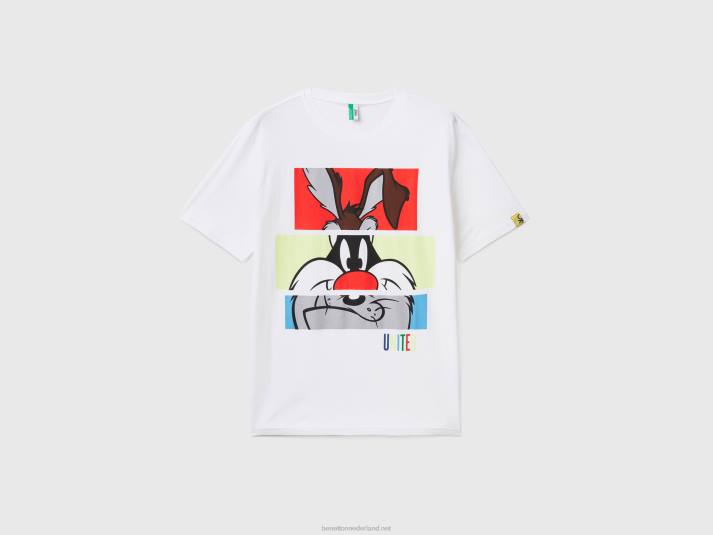 Heren Benetton looney tunes T-shirt met ronde hals wit 4R624722