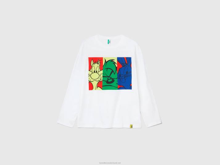 Heren Benetton looney tunes t-shirt van lichtgewicht katoen wit 4R621594