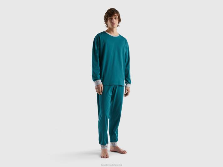 Heren Benetton pyjama met buidel van 100% katoen donkergroen 4R621596