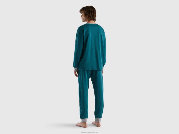 Heren Benetton pyjama met buidel van 100% katoen donkergroen 4R624695