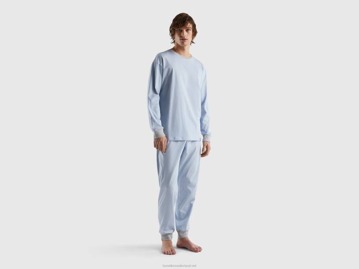 Heren Benetton pyjama met buidel van 100% katoen hemelsblauw 4R624696
