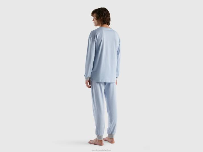 Heren Benetton pyjama met buidel van 100% katoen hemelsblauw 4R624696