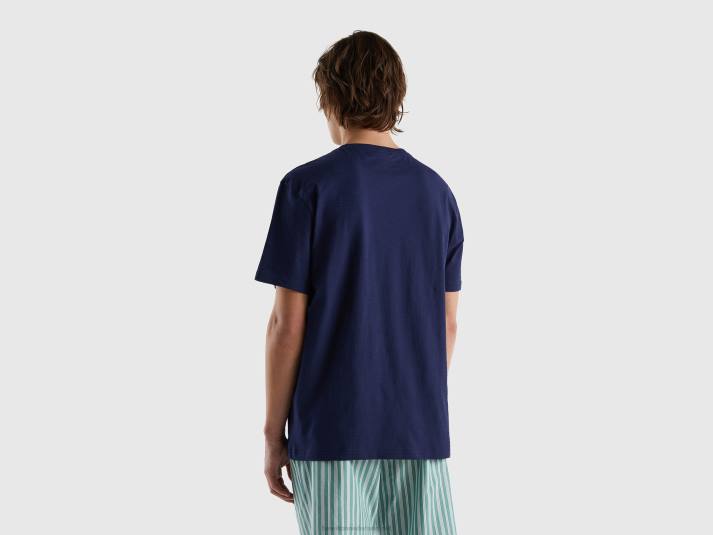 Heren Benetton shirt met print op de ronde hals donkerblauw 4R624716
