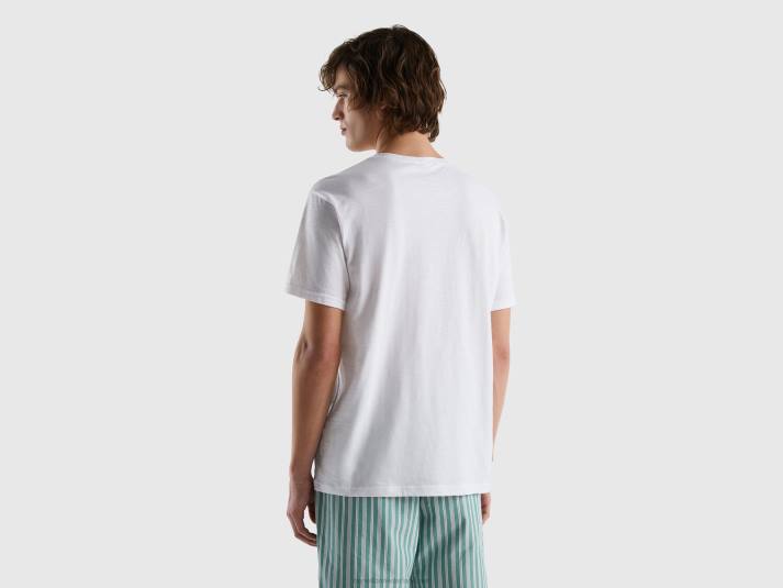 Heren Benetton shirt met print op de ronde hals wit 4R624712
