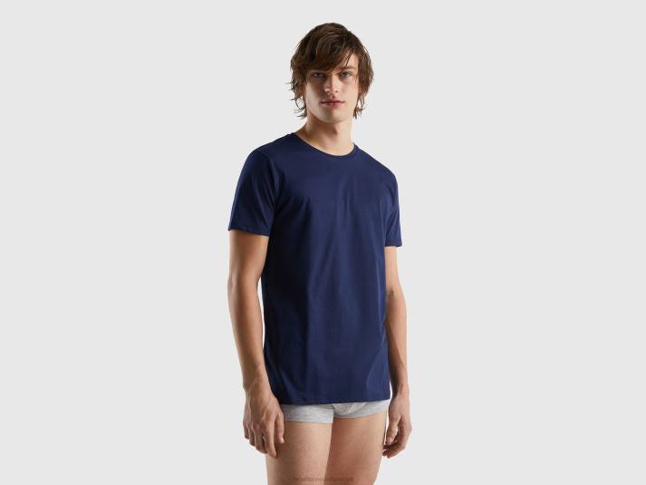 Heren Benetton T-shirt van lang vezelkatoen donkerblauw 4R624687